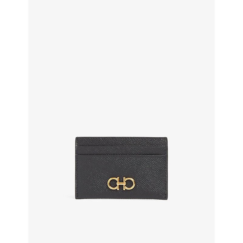 Gancini Leather Card Holder In Black