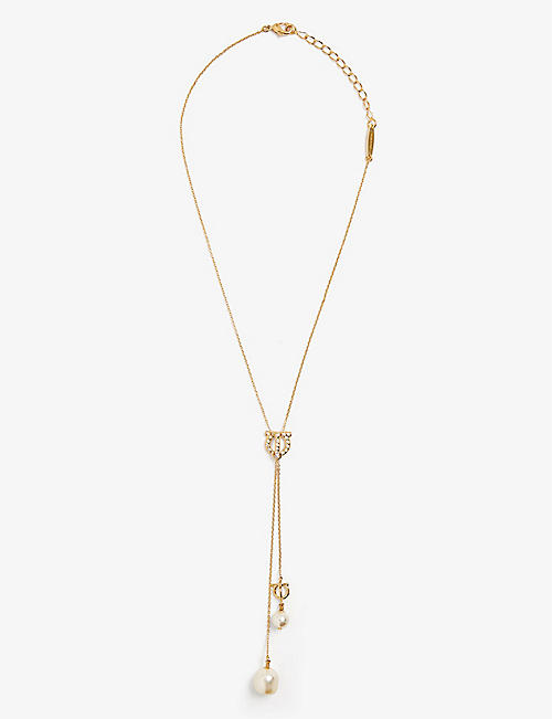 SALVATORE FERRAGAMO: Gancini brass, crystal and glass pearl pendant necklace