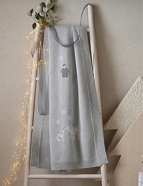 THE LITTLE WHITE COMPANY: Festive friends animal-intarsia cotton-knit baby blanket 100cm x 75cm