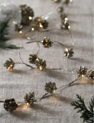 THE WHITE COMPANY: Glittered LED-light faux-fir cone garland 180cm