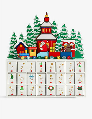 CHRISTMAS: Graphic-print wooden Christmas advent calendar 41cm