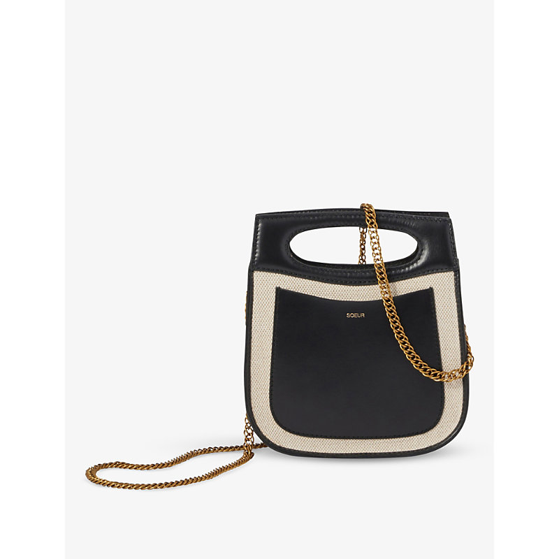 Soeur Cheri Mini Leather And Canvas Tote Bag In Beige/black
