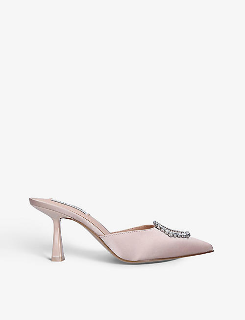 STEVE MADDEN: Luxe City brooch-embellished pointed-toe satin mules