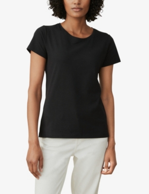 Shop The White Company Women's Black Everyday Regular-fit Stretch Organic-cotton T-shirt