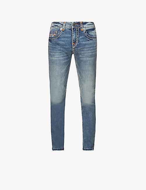 TRUE RELIGION: Rocco faded relaxed-fit skinny stretch-denim jeans