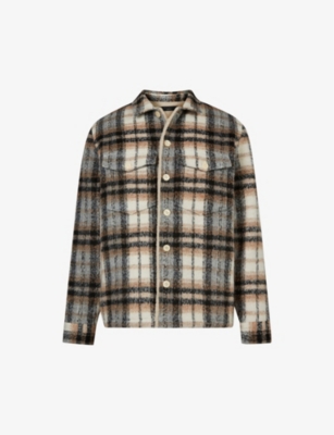 ALLSAINTS ALLSAINTS MEN'S ECRU CAYUGA CHECKED FAUX SHEARLING-LINED WOVEN OVERSHIRT 55762855