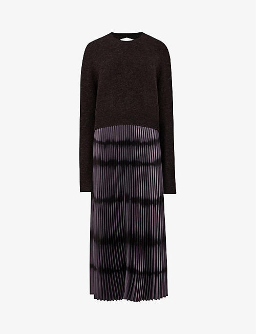 ALLSAINTS: Curtis 2-in-1 recycled-polyester blend midi dress and knitted jumper