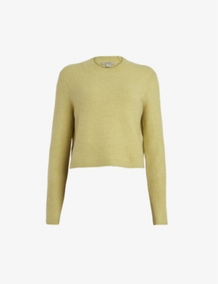 Allsaints Wick Wool Blend Crop Sweater In Pistachio Gree