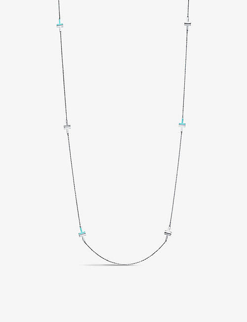 TIFFANY & CO: Tiffany T diamond, turquoise and 18ct white-gold station necklace