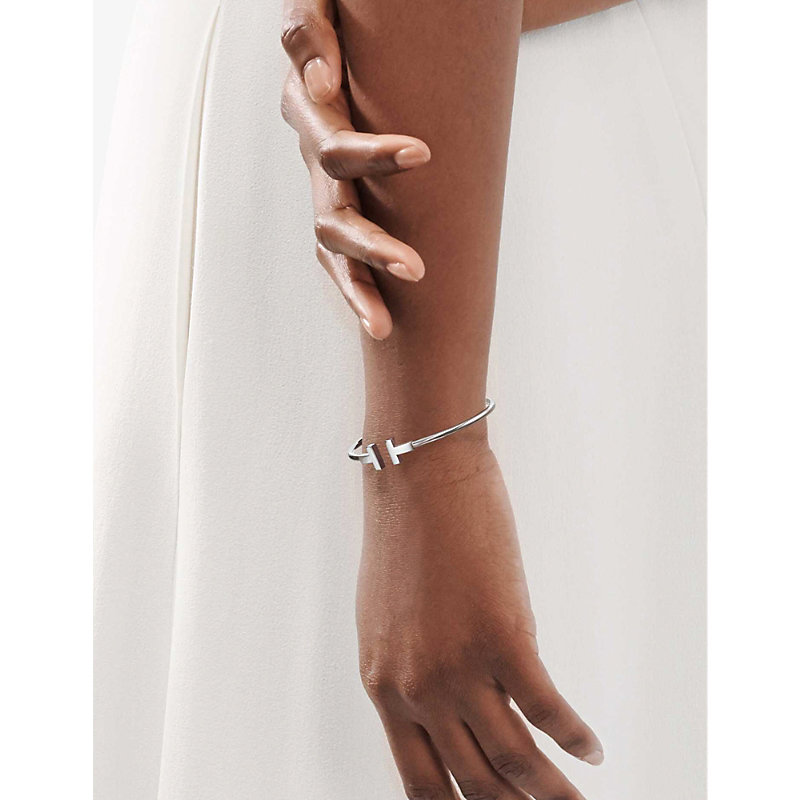 Shop Tiffany & Co Womens 18k Rose Gold Tiffany T Wire 18ct Rose-gold Narrow Bracelet