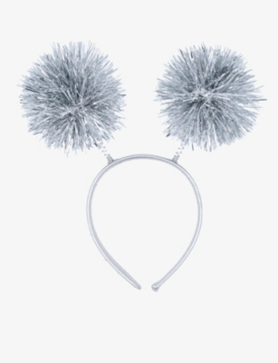 Selfridges Edit Womens Tinsel-detail Pom-pom Woven Hairband In Blue