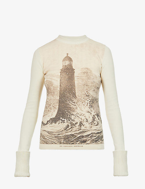 SPORTMAX: Panaria graphic-print cotton and wool-blend top