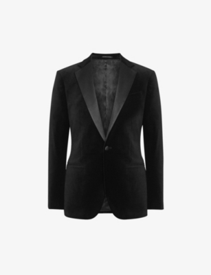 REISS REISS MEN'S BLACK ACE SINGLE-BREASTED STRETCH-VELVET BLAZER,55963511