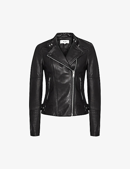 REISS: Tallis leather biker jacket