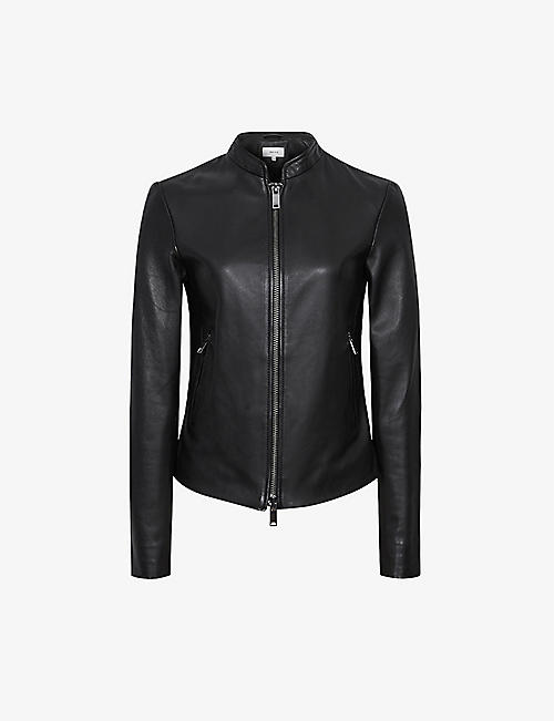 REISS: Allie slim-fit leather biker jacket