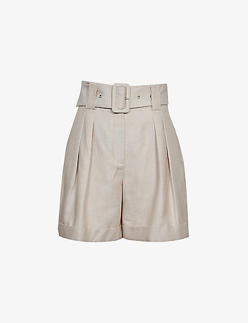REISS: Ottia belted high-rise woven shorts