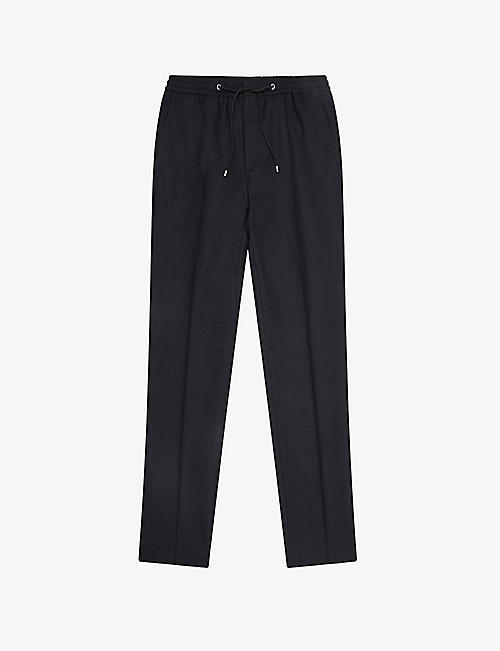 REISS: Fresco elasticated-waist slim-fit straight-leg wool trousers