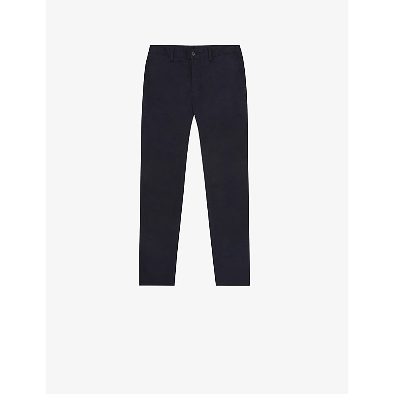 Reiss Mens Navy Pitch Slim-fit Stretch-cotton Trousers