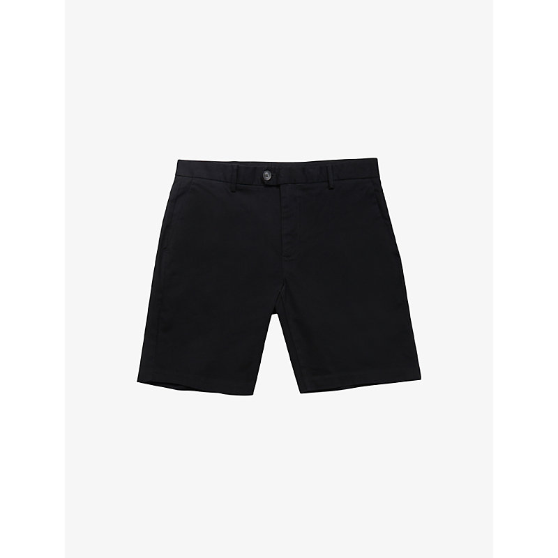 Reiss Mens Black Wicket Buttoned-pocket Stretch-cotton Chino Shorts