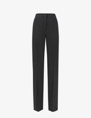 Reiss Womens Grey Melange Iria Pinched-seams Wide-leg High-rise Stretch-woven Trousers