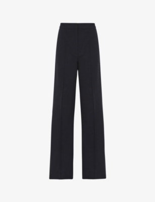 Reiss Womens Navy Iria Pinched-seams Wide-leg High-rise Stretch-woven Trousers