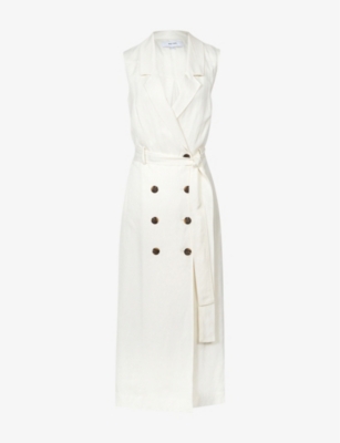 REISS - Mariah belted buttoned woven midi dress | Selfridges.com
