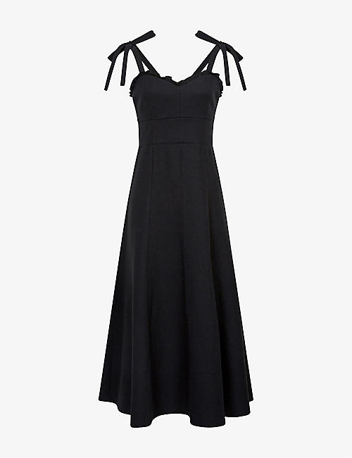REISS: Yanna tied-straps frilled-neck stretch-woven midi dress