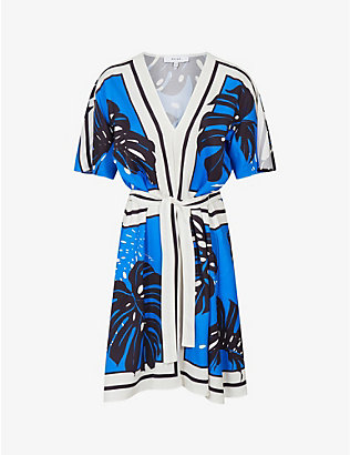 REISS: Hannah palm tree-print woven mini dress