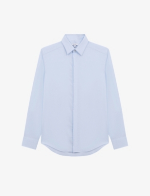 Shop Reiss Men's Blue Kiana Slim-fit Cotton-stretch Shirt