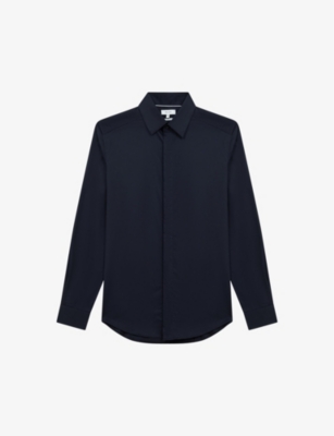 Reiss Mens Navy Kiana Slim-fit Cotton-stretch Shirt