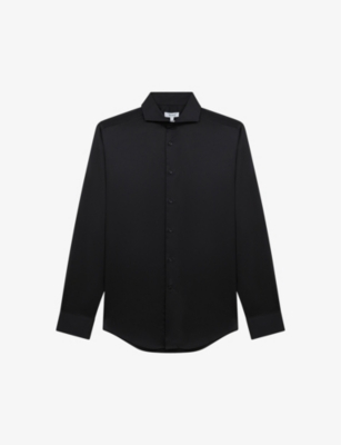 Shop Reiss Men's Black Storm Slim-fit Cotton-twill Shirt