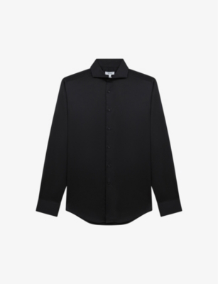 REISS REISS MEN'S BLACK STORM SLIM-FIT COTTON-TWILL SHIRT,55819900