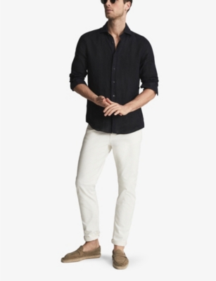 Reiss Ruban Long Sleeve Linen Marl Shirt In Black
