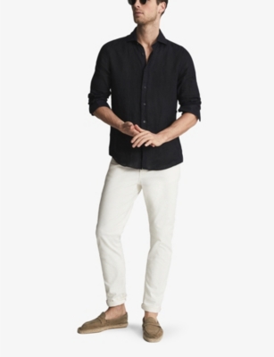 Shop Reiss Men's Black Ruban Regular-fit Linen Shirt