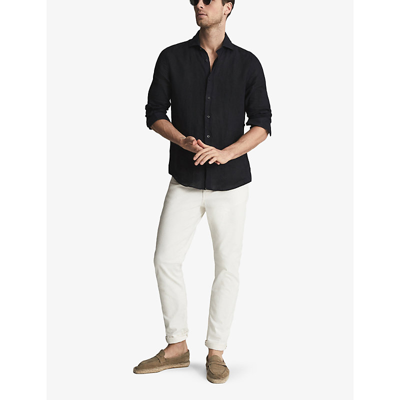 Shop Reiss Men's Black Ruban Regular-fit Linen Shirt