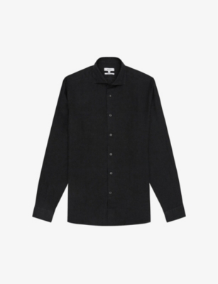 Shop Reiss Men's Black Ruban Regular-fit Linen Shirt