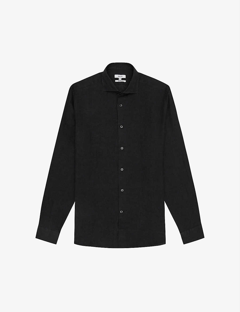 Shop Reiss Men's Black Ruban Regular-fit Linen Shirt