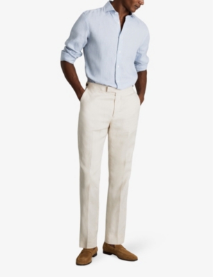 Shop Reiss Men's Light Blue Ruban Regular-fit Linen Shirt