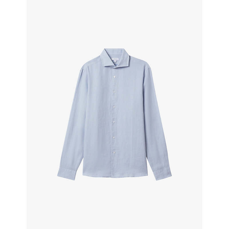 Reiss Ruban - Soft Blue Junior Linen Cutaway Collar Shirt, Uk 7-8 Yrs