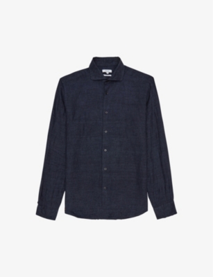 Shop Reiss Men's Navy Ruban Regular-fit Linen Shirt