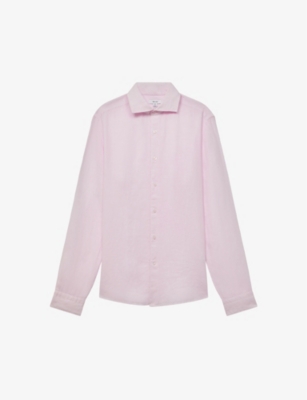 Reiss Mens Soft Pink Ruban Regular-fit Linen Shirt