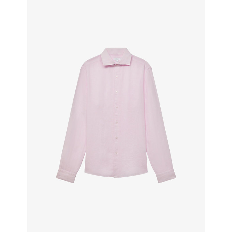 Reiss Mens Soft Pink Ruban Regular-fit Linen Shirt