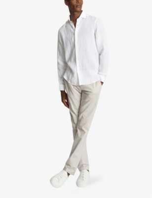 Reiss Mens White Ruban Regular-fit Linen Shirt In White