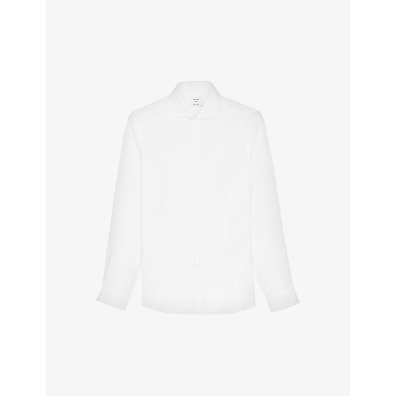 Reiss Mens White Ruban Regular-fit Linen Shirt