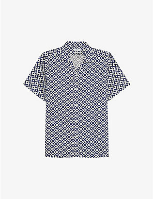 REISS: Valencia geometric-print woven recycled-polyester shirt