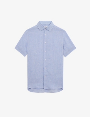 Reiss Holiday Short Sleeve Linen Shirt In Soft Blue