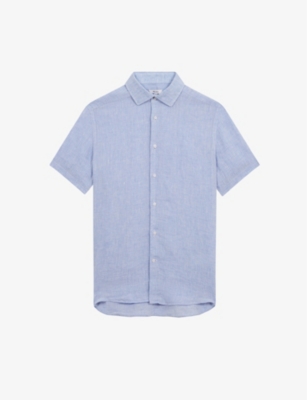 REISS REISS MEN'S SOFT BLUE HOLIDAY SLIM-FIT LINEN SHIRT,55825505