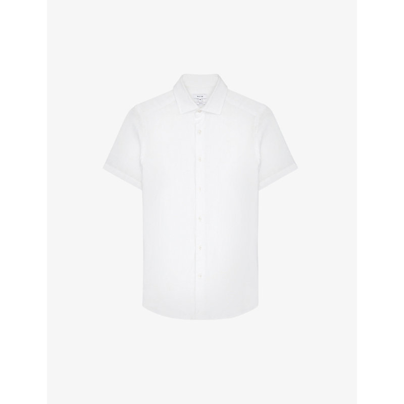 Shop Reiss Men's White Holiday Slim-fit Linen Shirt