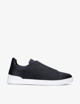 Shop Ermenegildo Zegna Zegna Men's Black Pelletessuta Woven Leather Low-top Trainers