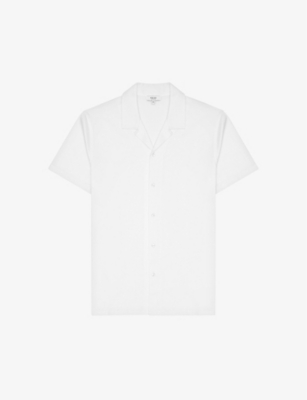 Reiss Caspa Mercerised Jersey Cuban Collar Shirt In White